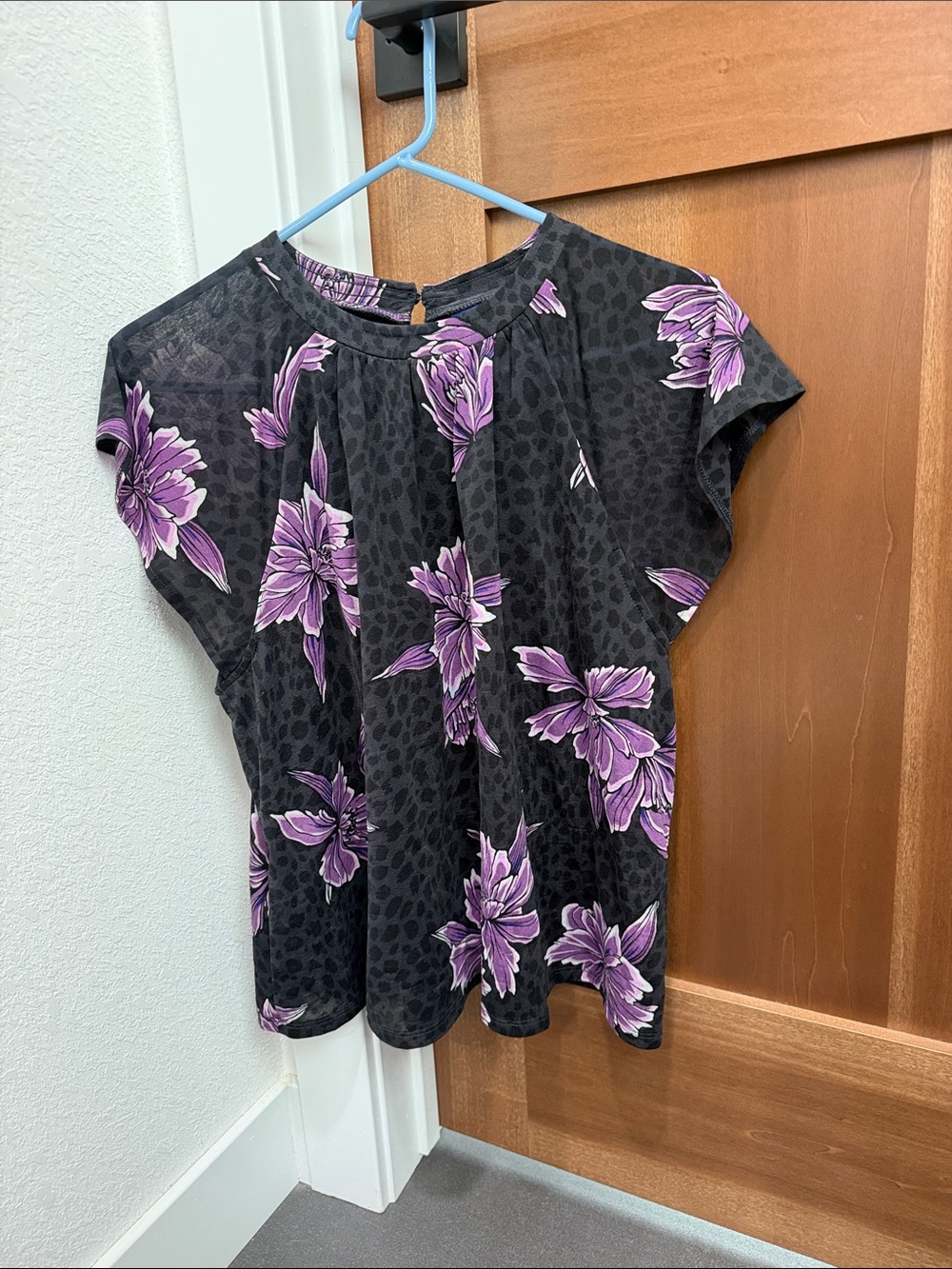 Apt. 9 Black Blouse with Purple Floral Print